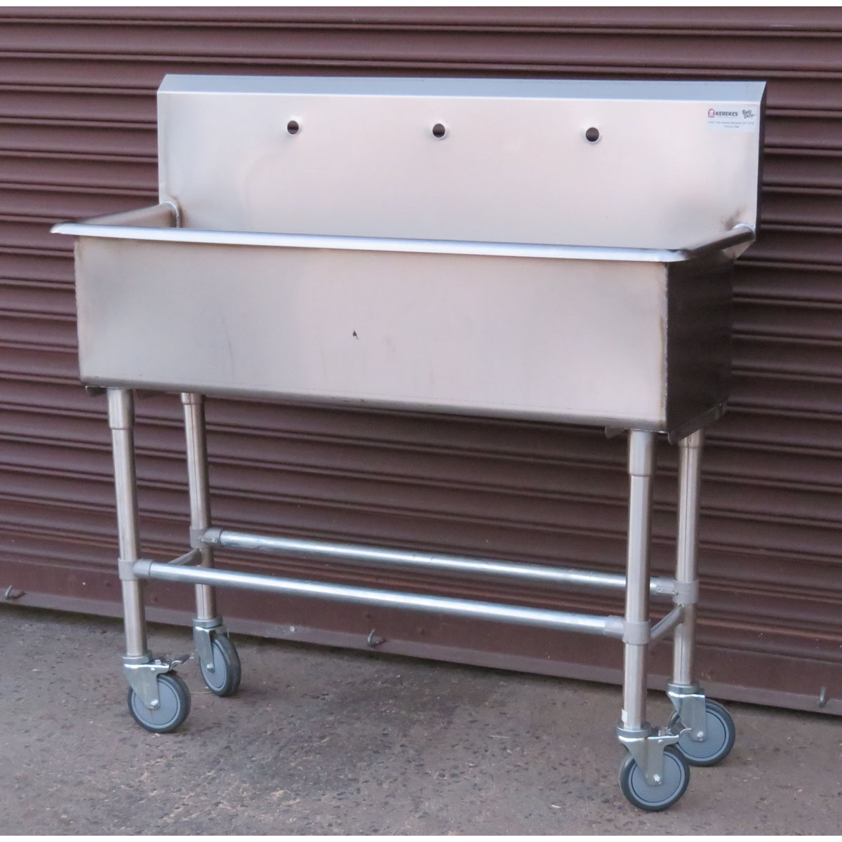 CUST-20 Stainless Hand Sink on Wheels 4 Feet Wide 3 Single Holes