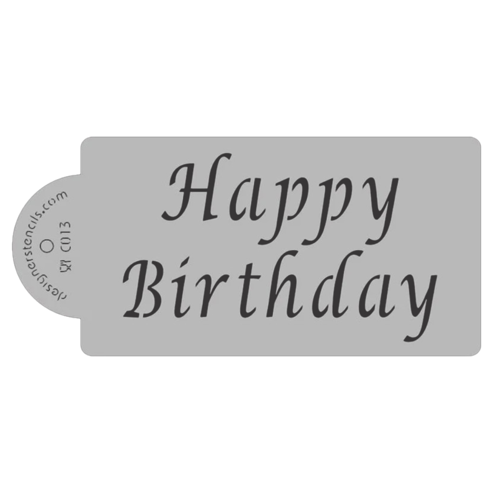 Designer Stencils Decorating Cake Stencil Happy Birthday, 3"H x 5"W in finished size