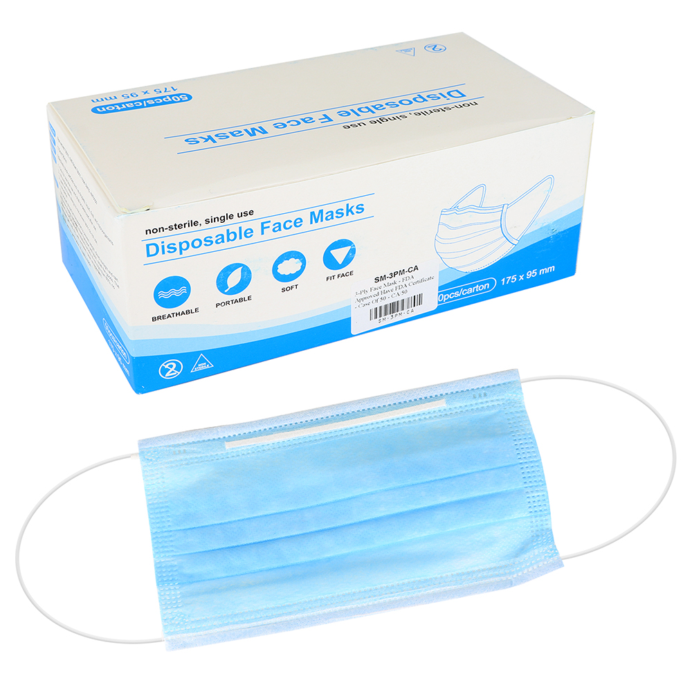 Disposable 3-Ply Face Mask - Case of 50