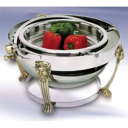 Eastern 3708LH/SS Qt. Tabletop Lion Round Rolltop Chafer w/ Drip-Free Feature - Stainless Steel