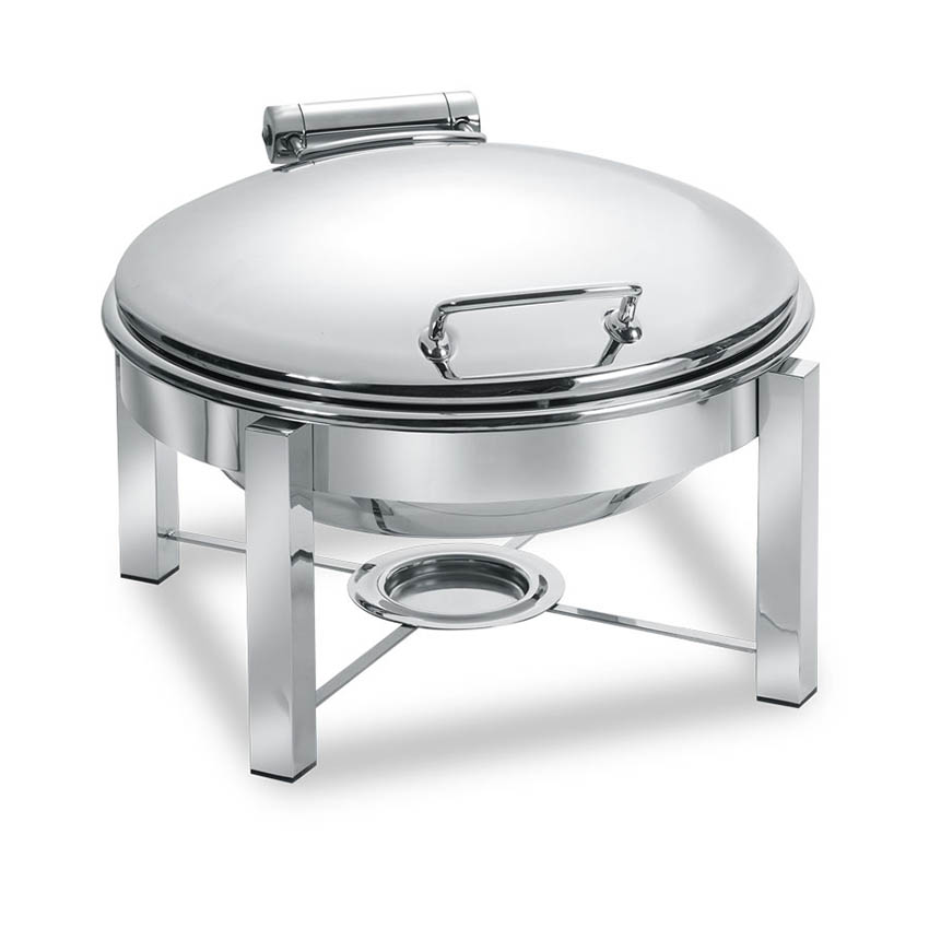 Eastern Tabletop 3948S 6 Qt. Round Induction Chafer w/ Hinged Dome Cover and Stand - Stainless Steel