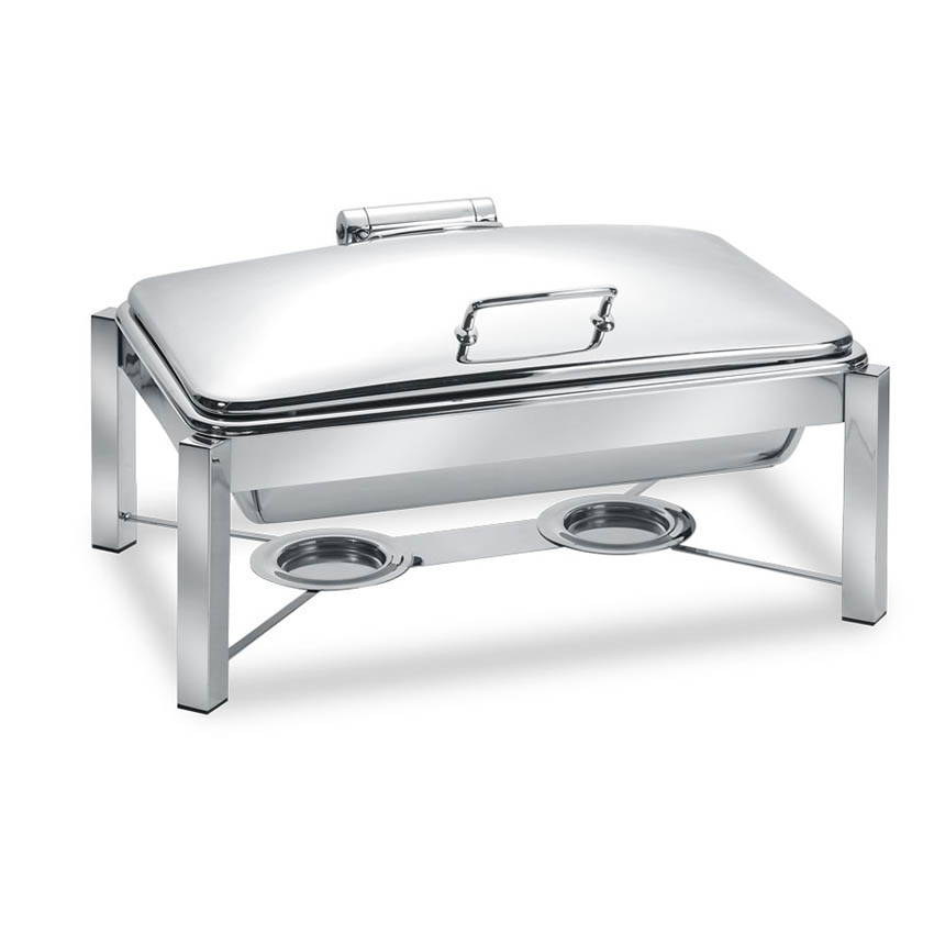 Eastern Tabletop 3945S 6 Qt. Round Induction Chafer w/ Hinged Dome Cover and Stand - Stainless Steel