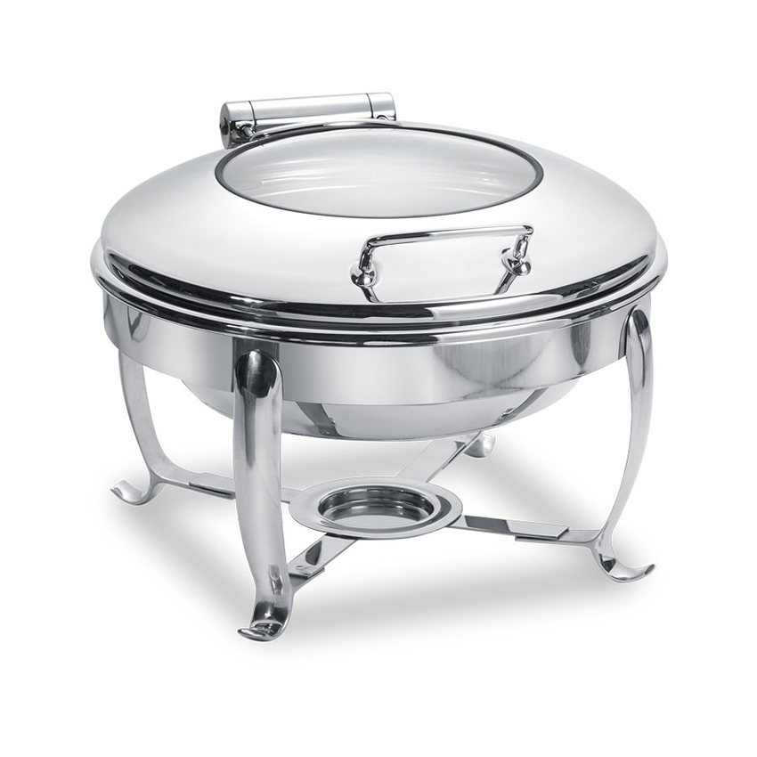 Eastern Tabletop 3918GS 6 Qt Round Induction Chafer w/ Hinged Glass Dome Cover & Stand - Stainless Steel