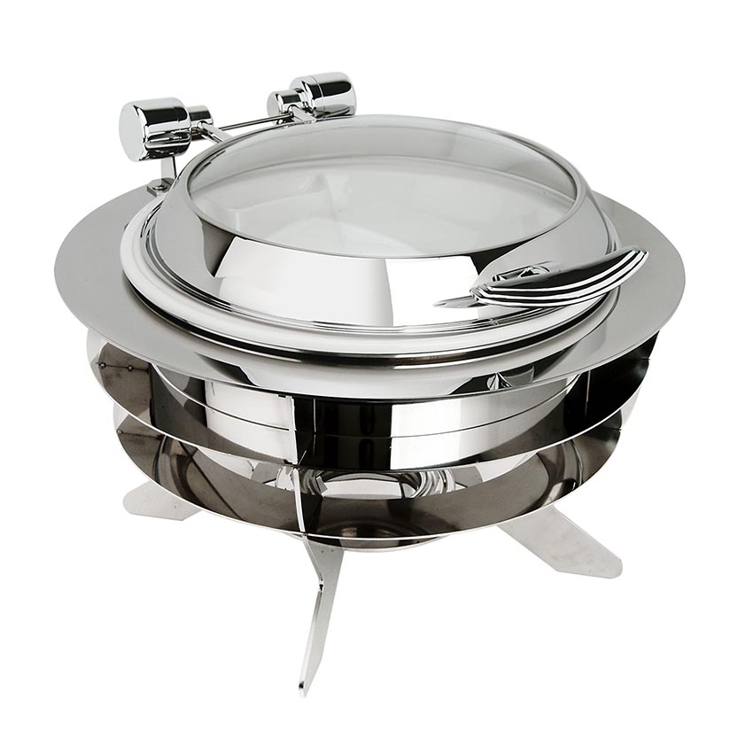 Eastern Tabletop 32308LG 6 Qt. Round Luminous Chafer w/ Glass Hinged Cover - Stainless Steel