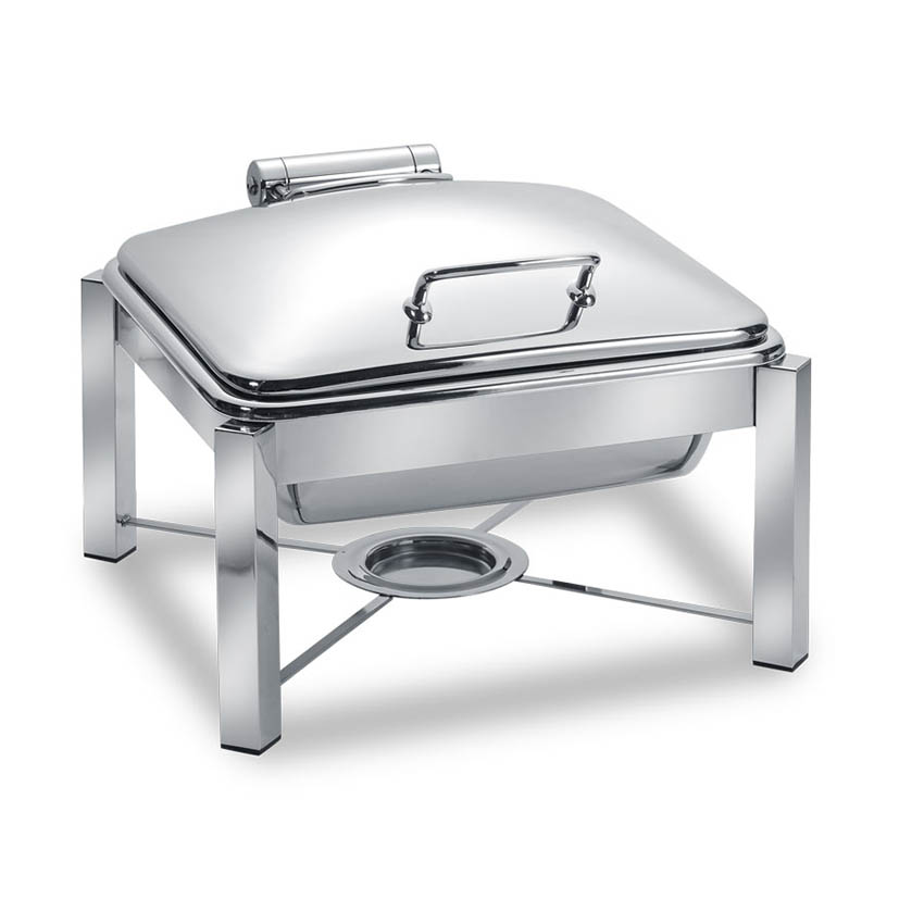 Eastern Tabletop 3944S 6 Qt. Square Induction Chafer w/ Hinged Glass Dome Cover and Stand - Stainless Steel