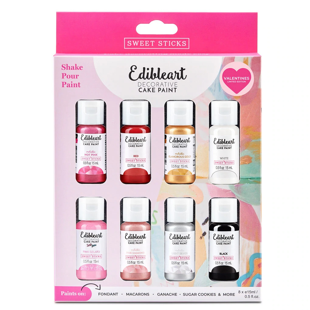 Edible Art Metallic Valentine's Day Food Paint, Set of 8