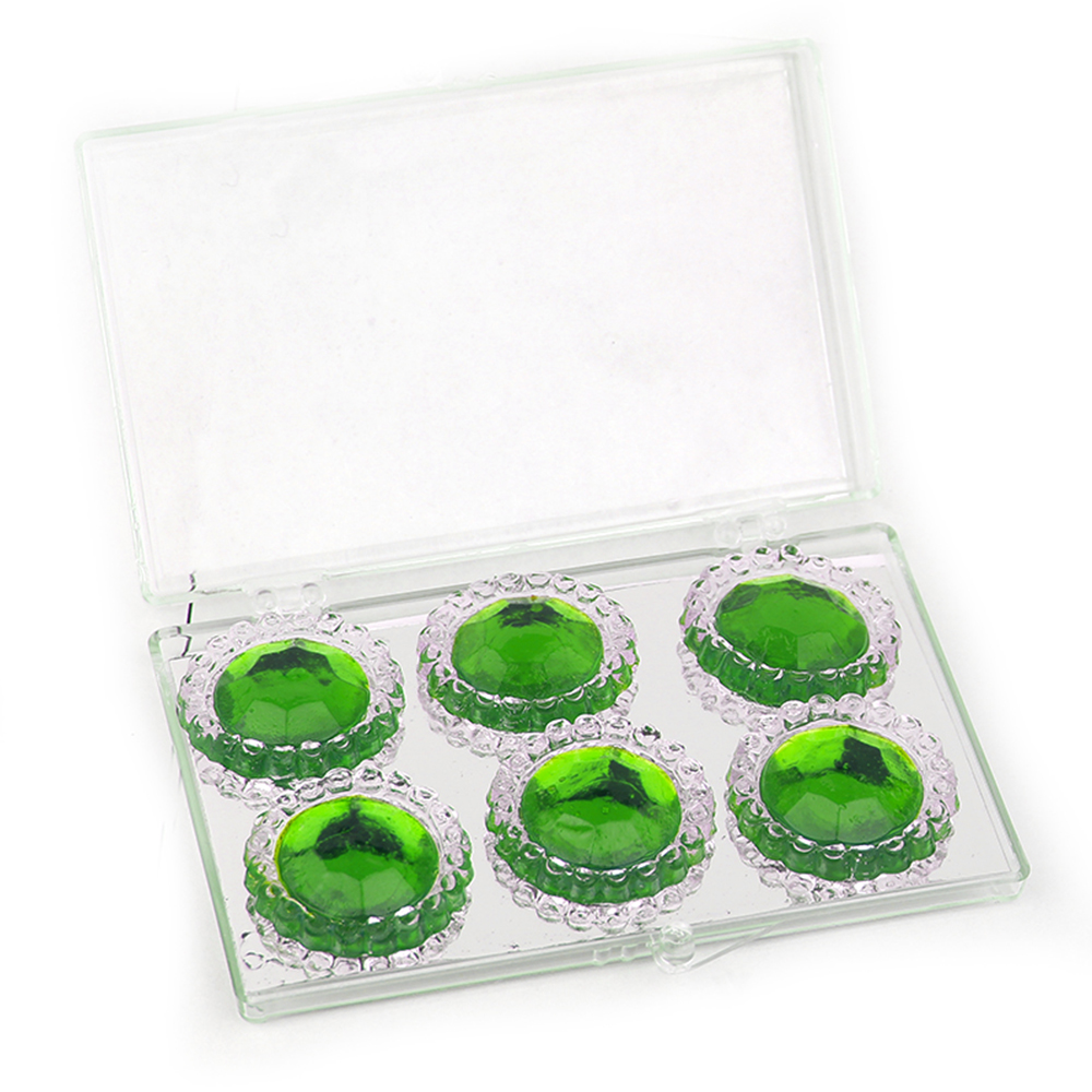 Edible Diamond-Framed Round Emerald Gems 28mm, 6 Pieces