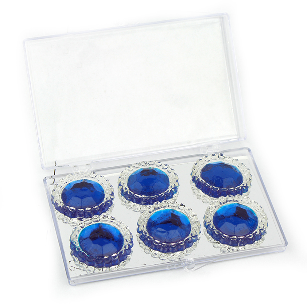 Edible Diamond-Framed Round Sapphire Blue Gems 28mm, 6 Pieces 