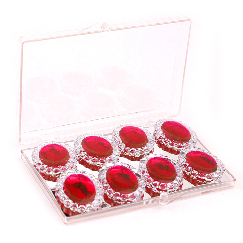 Edible Diamond-Framed Ruby Red Oval Gems, 8 Pieces