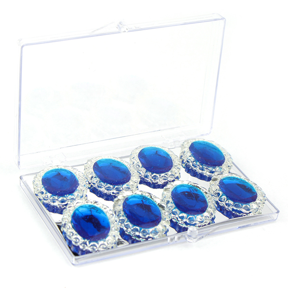 Edible Diamond-Framed Sapphire Blue Oval Gems, 8 Pieces