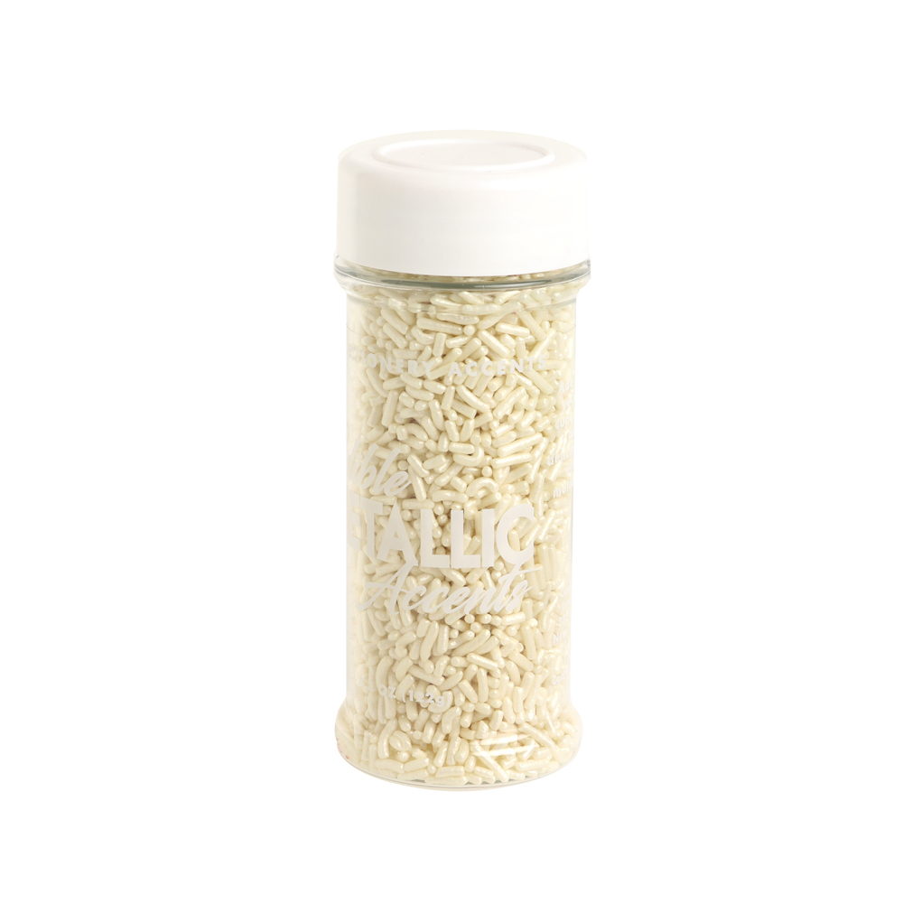 Edible Metallic White Jimmies, oz