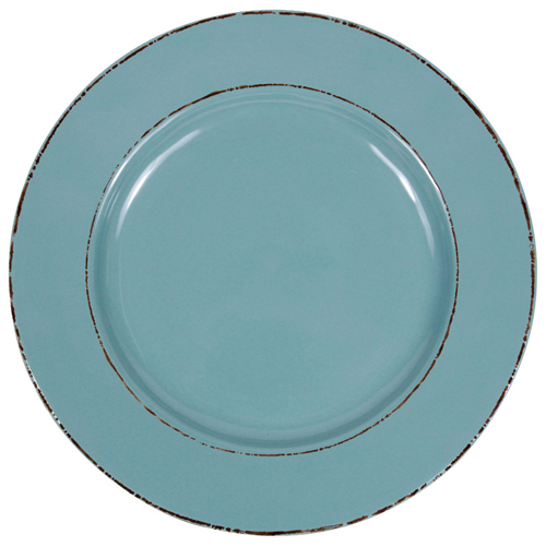 Elite Global Solutions D1025T Trestles Vintage California 10 1/2" Cameo Blue Round Double-Line Melamine Plate - Case of 6