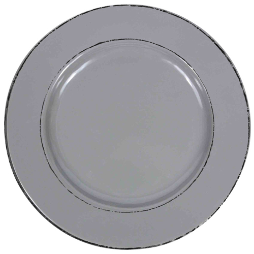 Elite Global Solutions D1025T Trestles Vintage California 10 1/2" Gray Round Double-Line Melamine Plate - Case of 6