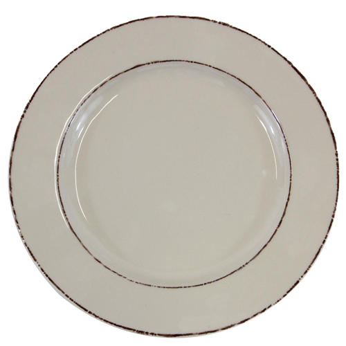 Elite Global Solutions D1025T Trestles Vintage California 10 1/2" Vanilla Round Double-Line Melamine Plate - Case of 6