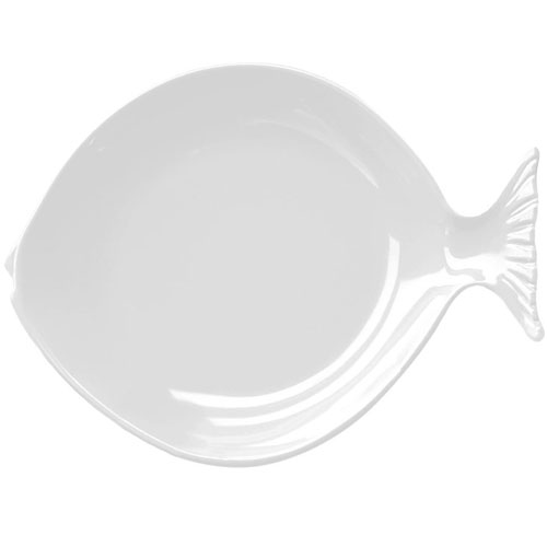 Elite Global Solutions D12FSH Gone Fishin' 12" White Large Melamine Fish Plate - Case of 6