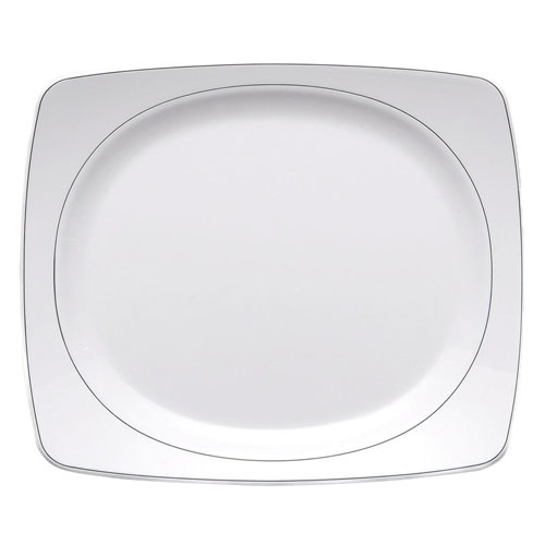 Elite Global Solutions D3229L Viva 11 3/8" x 10" White Rectangular Plate with Black Trim - Case of 6