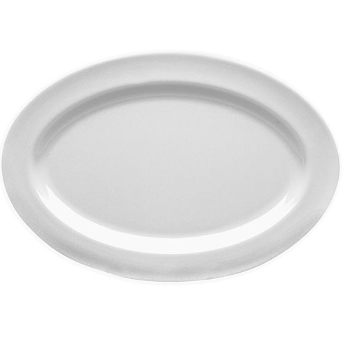 Elite Global Solutions D69OV Merced 9 1/4" x 6 1/4" White Oval Rim Platter - Case of 6