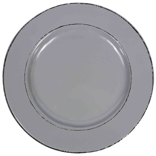 Elite Global Solutions D850T Trestles Vintage California 8 1/2" Gray Round Double-Line Melamine Plate - Case of 6