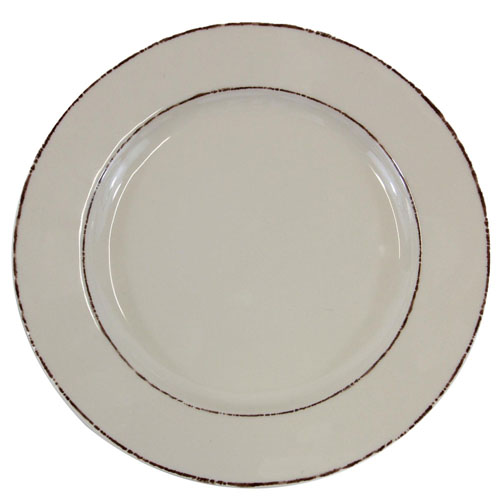 Elite Global Solutions D850T Trestles Vintage California 8 1/2" Vanilla Round Double-Line Melamine Plate - Case of 6