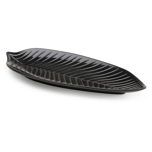 Elite Global Solutions M105PL Naturals Black 10 1/4" Leaf Melamine Platter - Case of 6