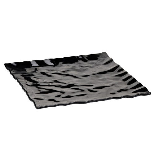 Elite Global Solutions M14141 Crinkled Paper Black 14 7/8" x 14 7/8" Square Melamine Tray - Case of 3