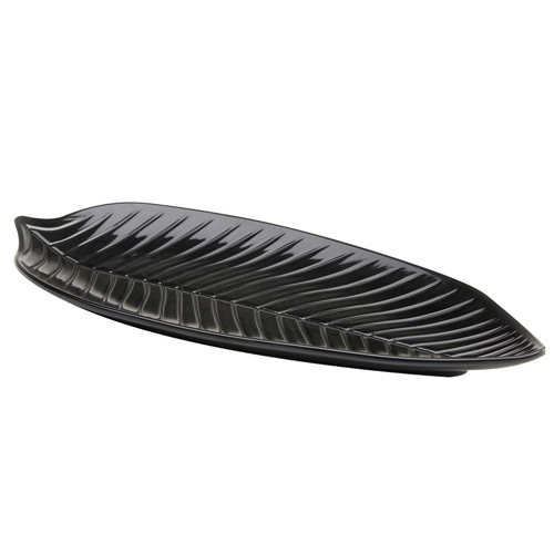 Elite Global Solutions M1465PL Naturals Black 14" Leaf Melamine Platter - Case of 6