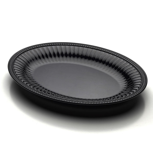 Elite Global Solutions M1713OVB Foundations Black 17" x 13" Oval Beaded Edge Platter - Case of 4