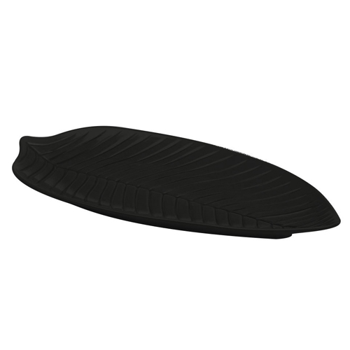 Elite Global Solutions M179PL Naturals Black 17 3/4" Leaf Melamine Platter - Case of 4