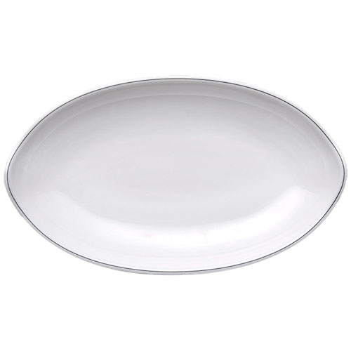 Elite Global Solutions PDS20L Viva 7 1/2" x 4 1/8" White Boat Shape Oval Plate with Black Trim - Case of 6