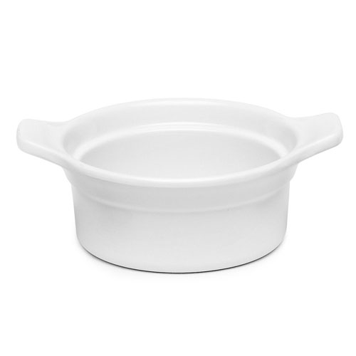 Elite Global Solutions Sides D5R White 14 oz. Round Casserole Dish with Lug Handles - Case of 6