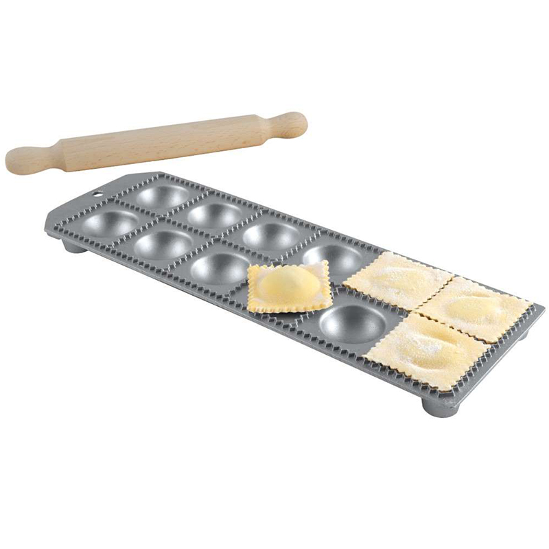 Eppicotispai Aluminum Square Ravioli Maker with Rolling Pin, 12 Cavities