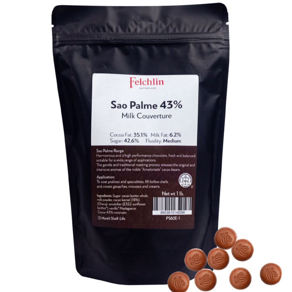 Felchlin Sao Palme 43% Milk Chocolate Couverture, 1 Lb.