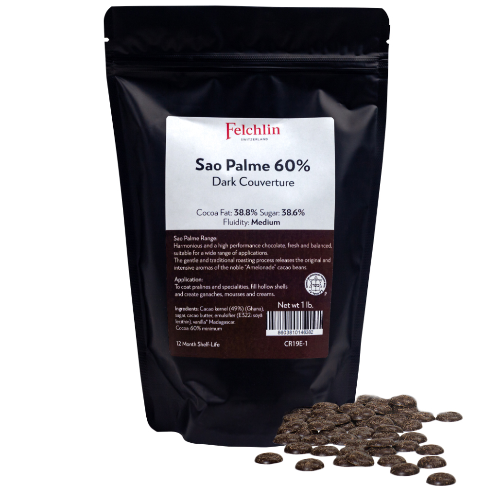 Felchlin Sao Palme 60% Dark Couverture Chocolate, 1 Lb.
