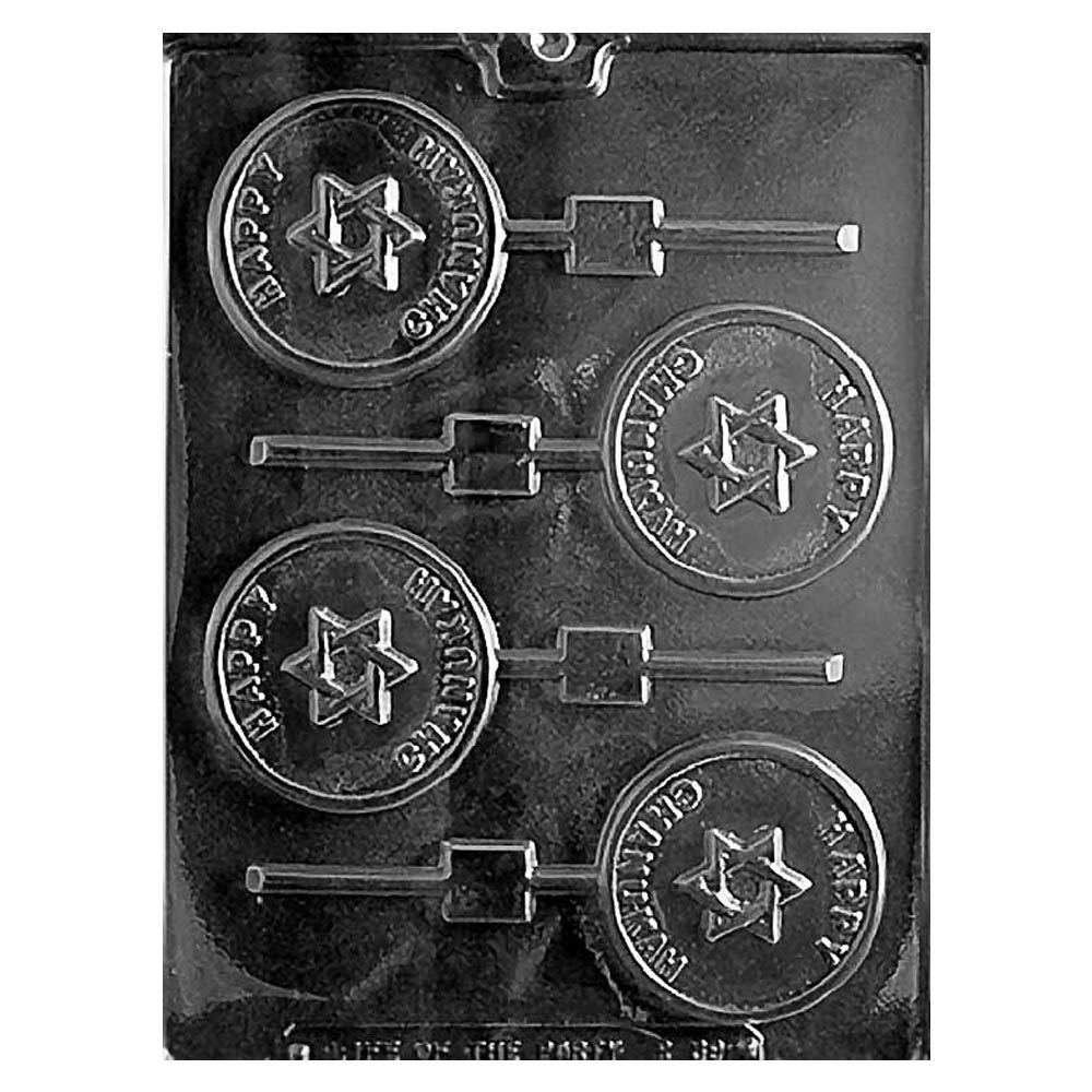 Plastic Chocolate Mold, Happy Canukah Lollipop, 4 Cavities