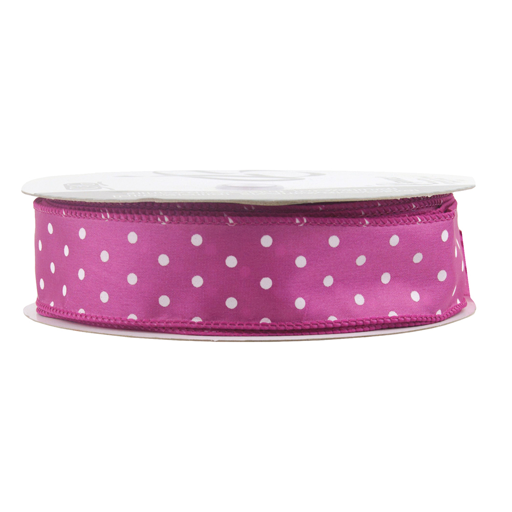 Fuchsia with White Dots Wired Ribbon, 1-1/2" Wide, 50 Yards