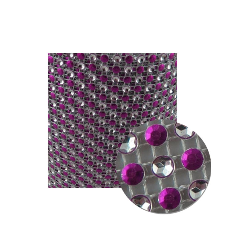 Fuschia and Silver Diamond Rhinestone Ribbon Wraps, 4.5" x 36"