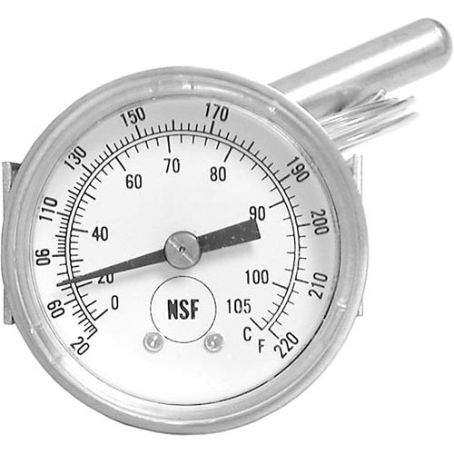 Fwe (Food Warming Eq) OEM # T-METER H1 / TMETER H-1, Temperature Gauge: 20 to 220 Degrees Fahrenheit; 3' Capillary; U-Clamp Mount