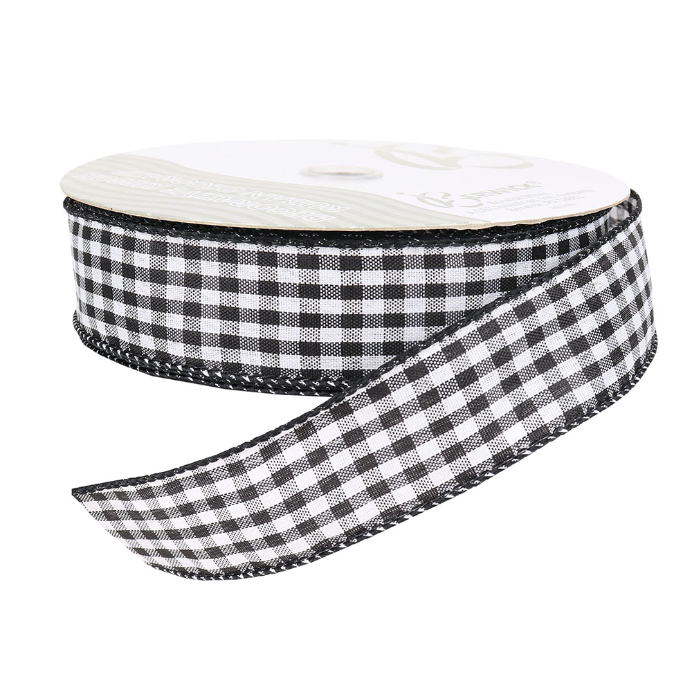 Gingham Black & White Ribbon, 1-1/2" Wide, 50 Yards