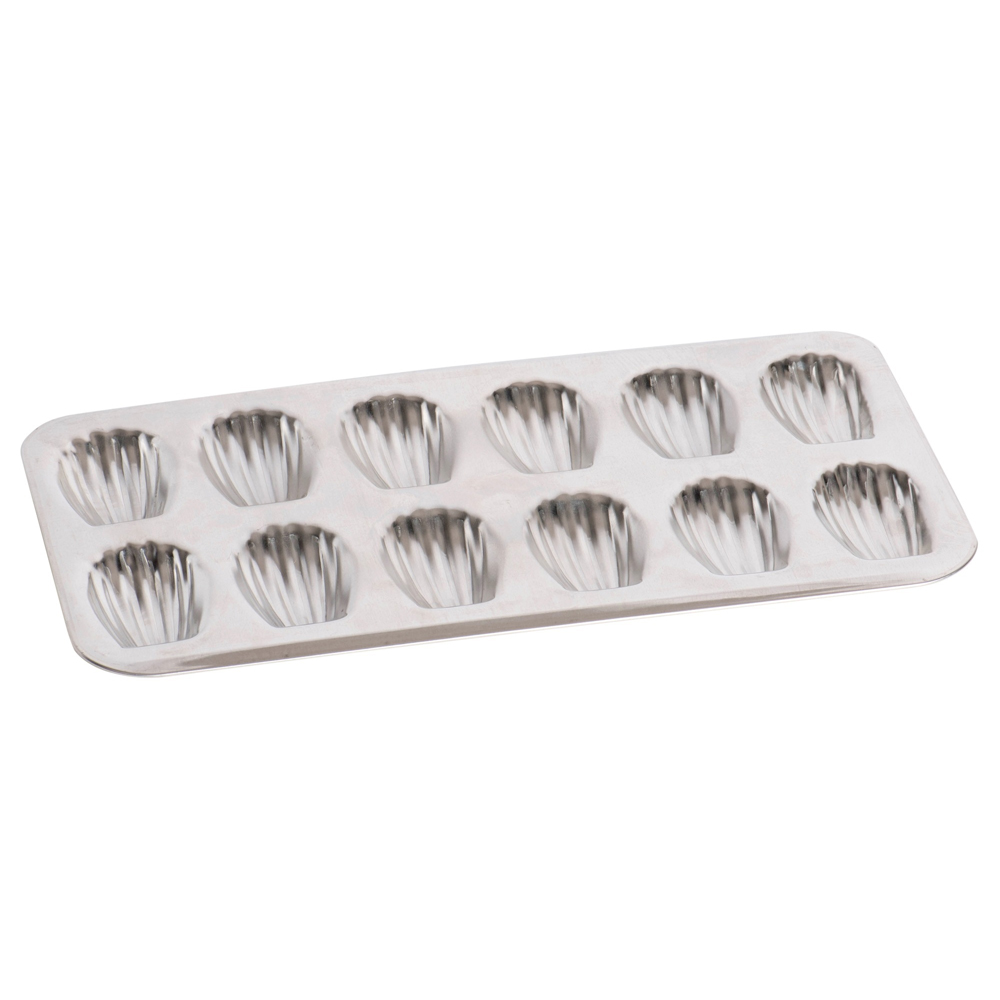 Gobel Madeleine Mold 12 Cavities. Each cavity: 3-1/4"X2". Overall size of pan: 15-1/2"X9"