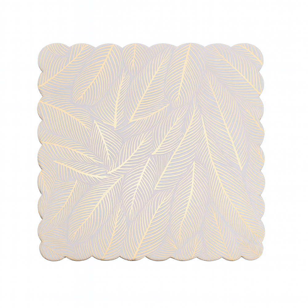 Gold Leaf Print Square Scalloped Cake Board, 10" x 10" - Pack of 25