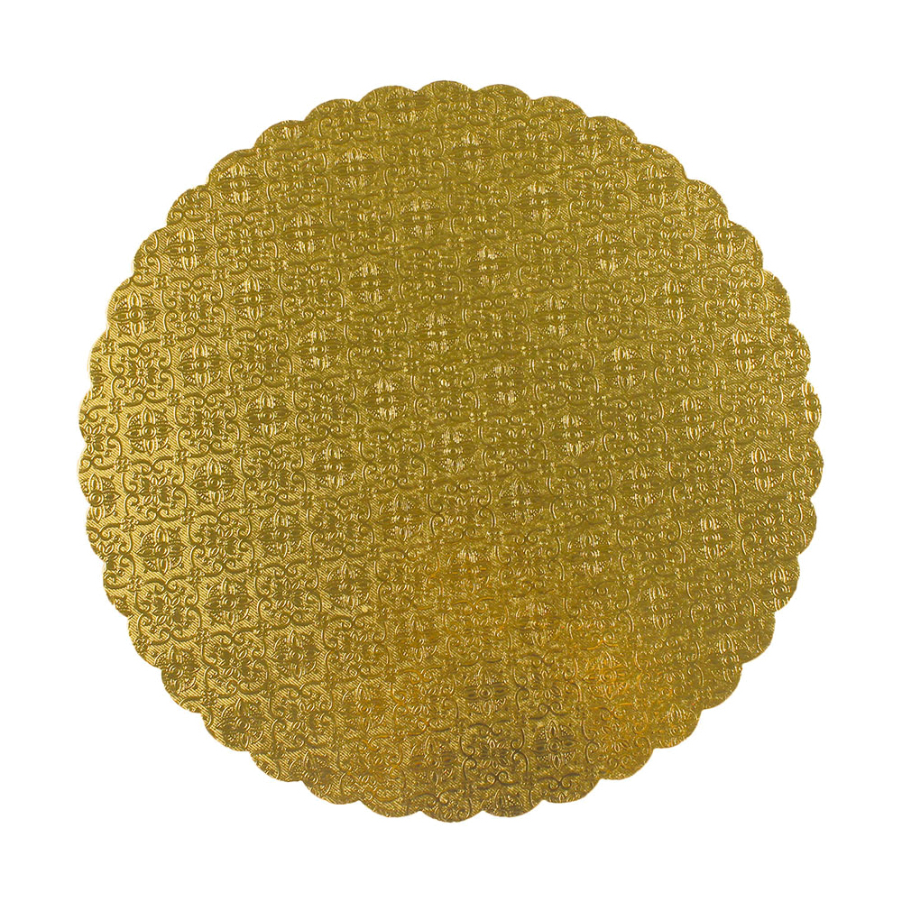 Gold Scalloped Round Cake Board, 10" x 3/32" - Pack of 25