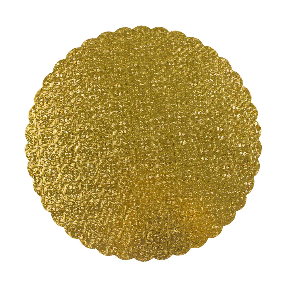 Gold Scalloped Round Cake Board, 10" x 3/32" - Pack of 10