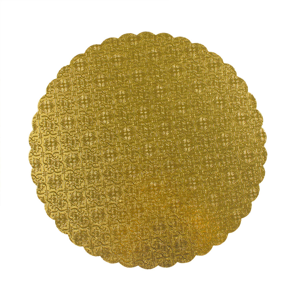 Gold Scalloped Round Cake Board, Solid Cardboard, 3/32" Thick, 12", Case Of 50