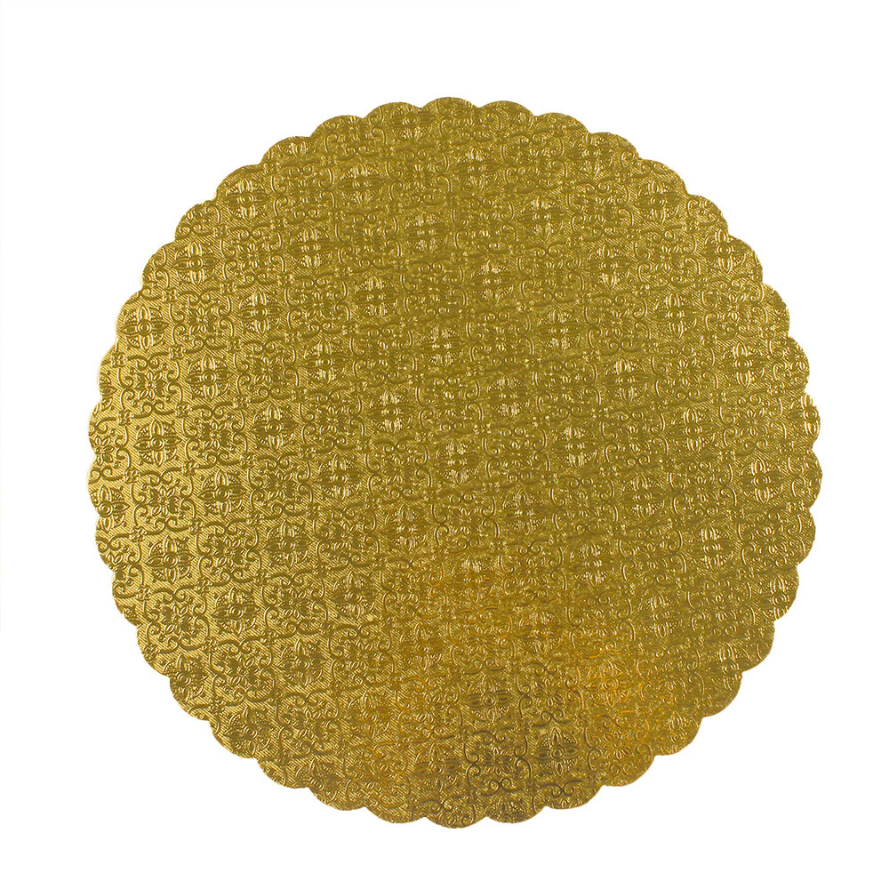 Gold Scalloped Round Cake Board, Solid Cardboard, 3/32" Thick, 12", Pack Of 5