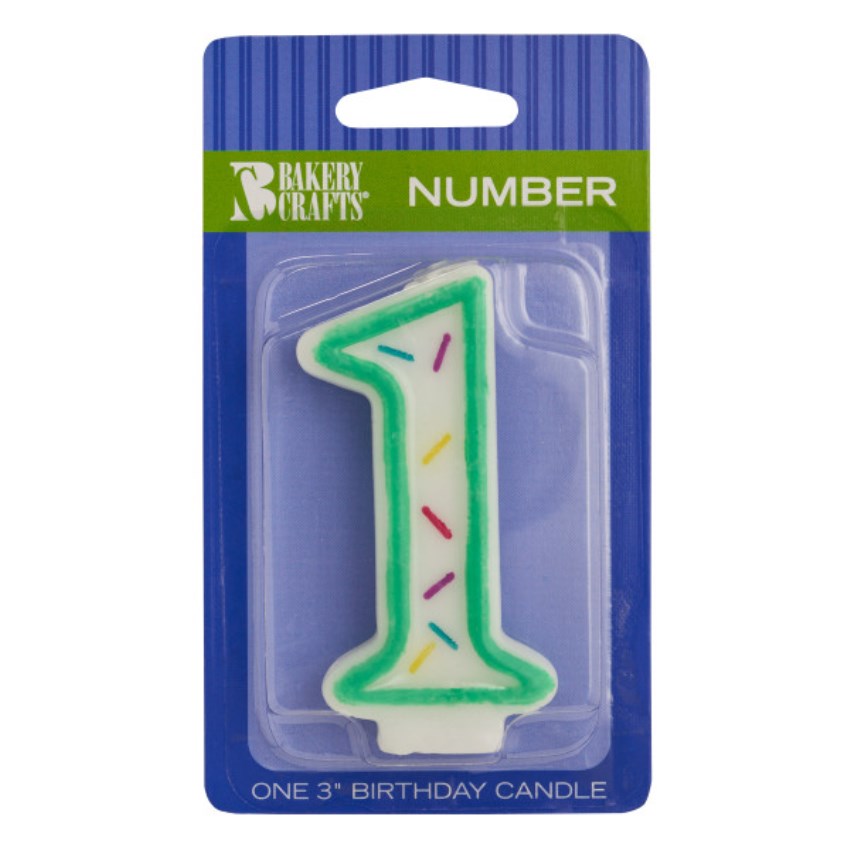 Green Sprinkle 'Number One' Candle, 2.9" x 1.4" x 0.6"