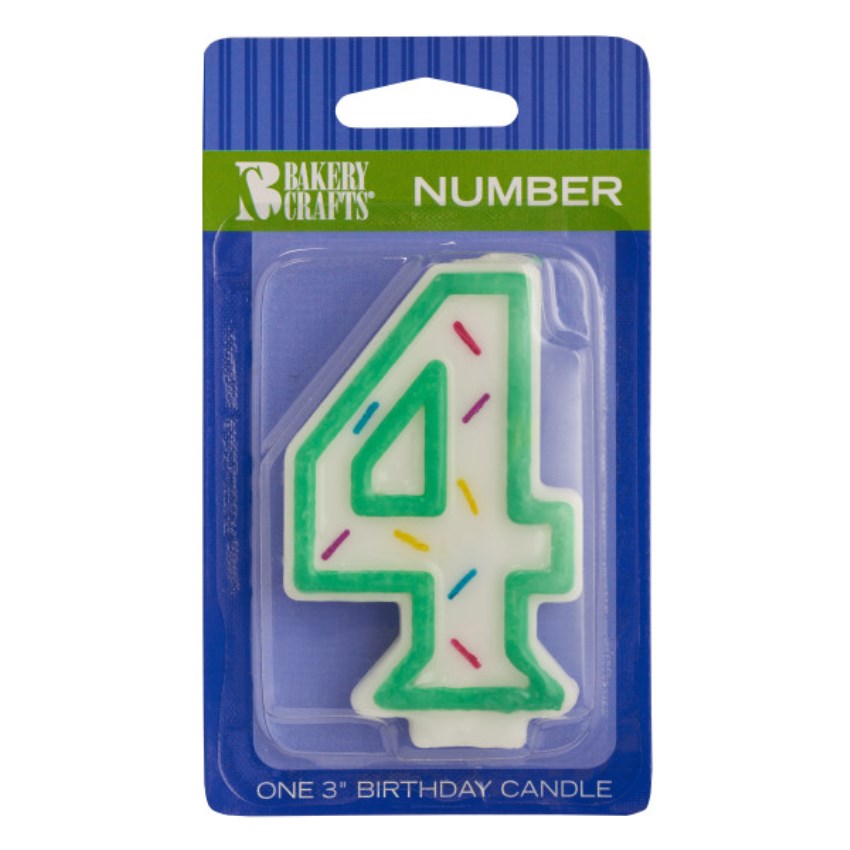 Green Sprinkle 'Number Four' Candle, 3.05" x 1.75" x 0.65"