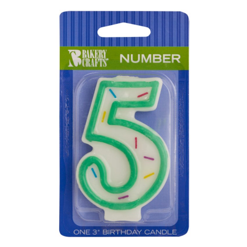 Green Sprinkle 'Number Five' Candle, 3.05" x 1.85" x 0.65"