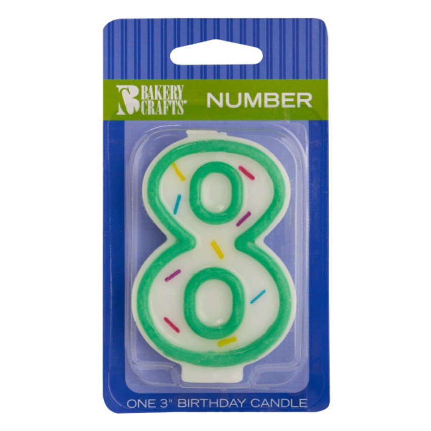 Green Sprinkle 'Number Eight' Candle, 3.05" x 1.95" x 0.6"