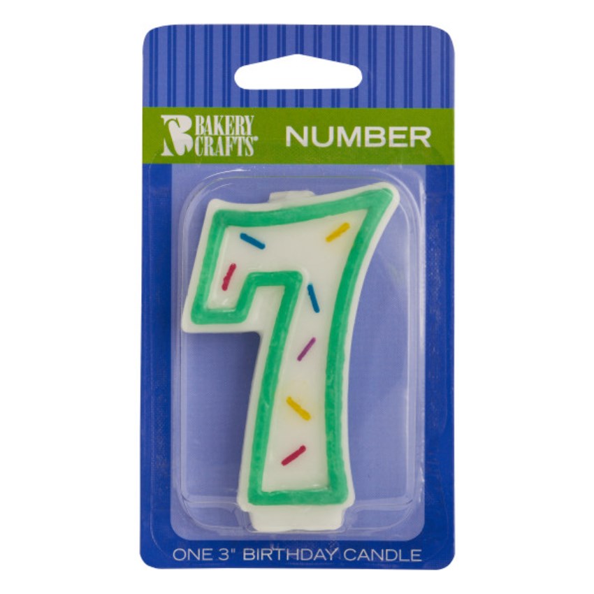 Green Sprinkle 'Number Seven' Candle, 3.15" x 1.7" x 0.6"
