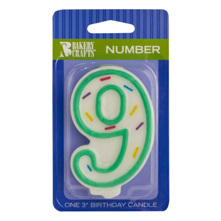 Green Sprinkle 'Number Nine' Candle, 3.15" x 1.95" x 0.6"